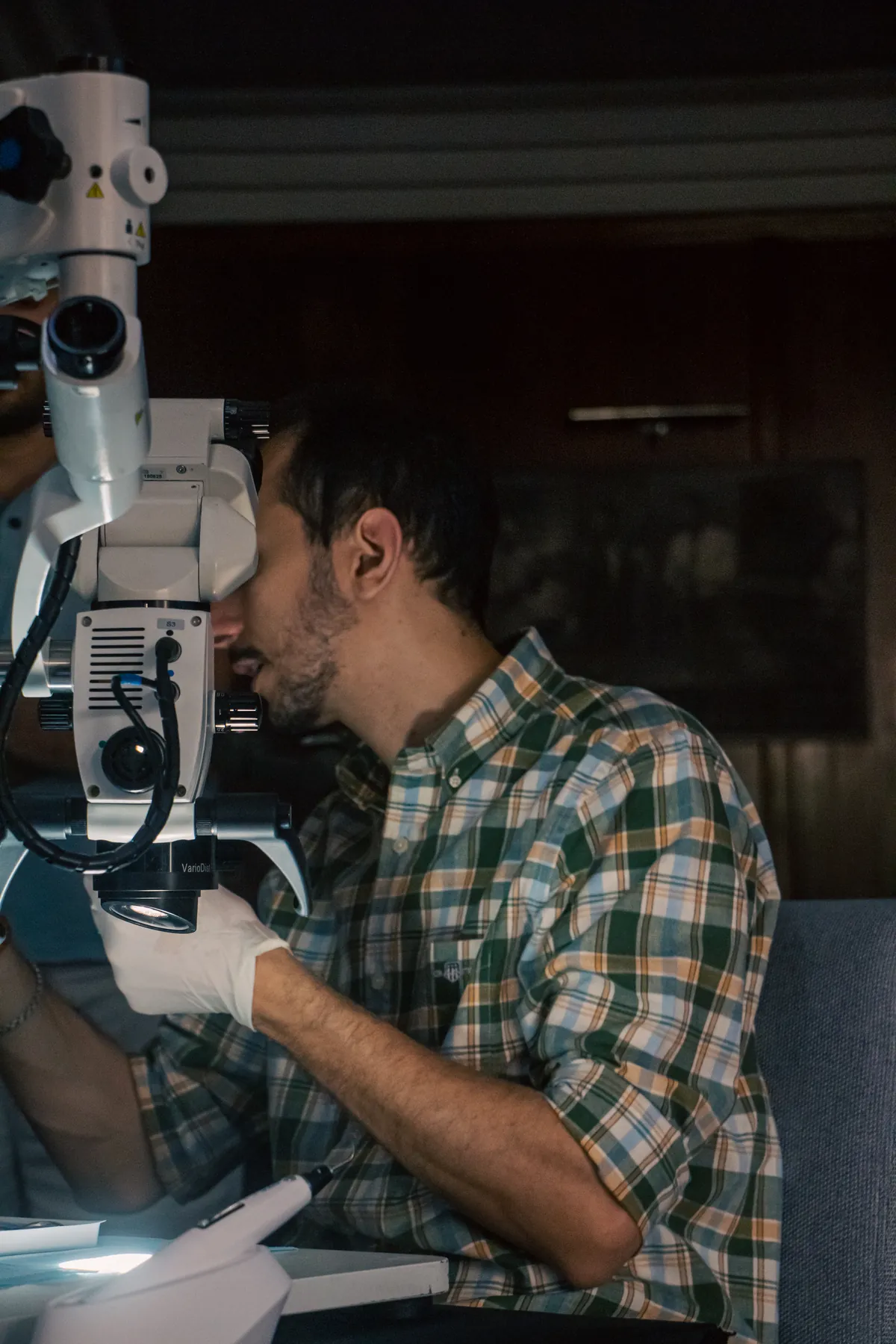 Le formateur travaille au microscope opératoire pendant la masterclass d'endodontie, Summer Bootcamp 2024